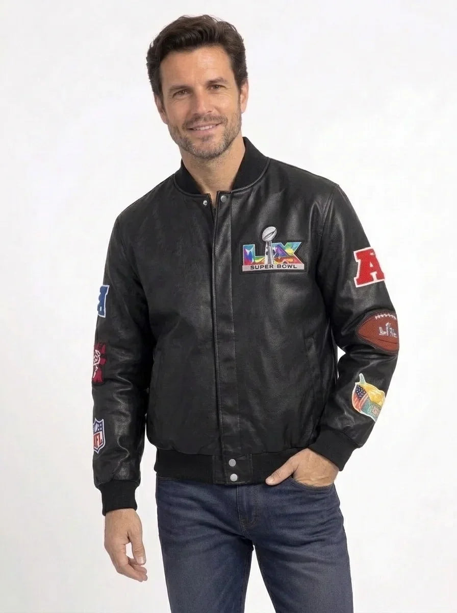 Sowachi Men's Black Bomber Sheepskin Leather Jacket
