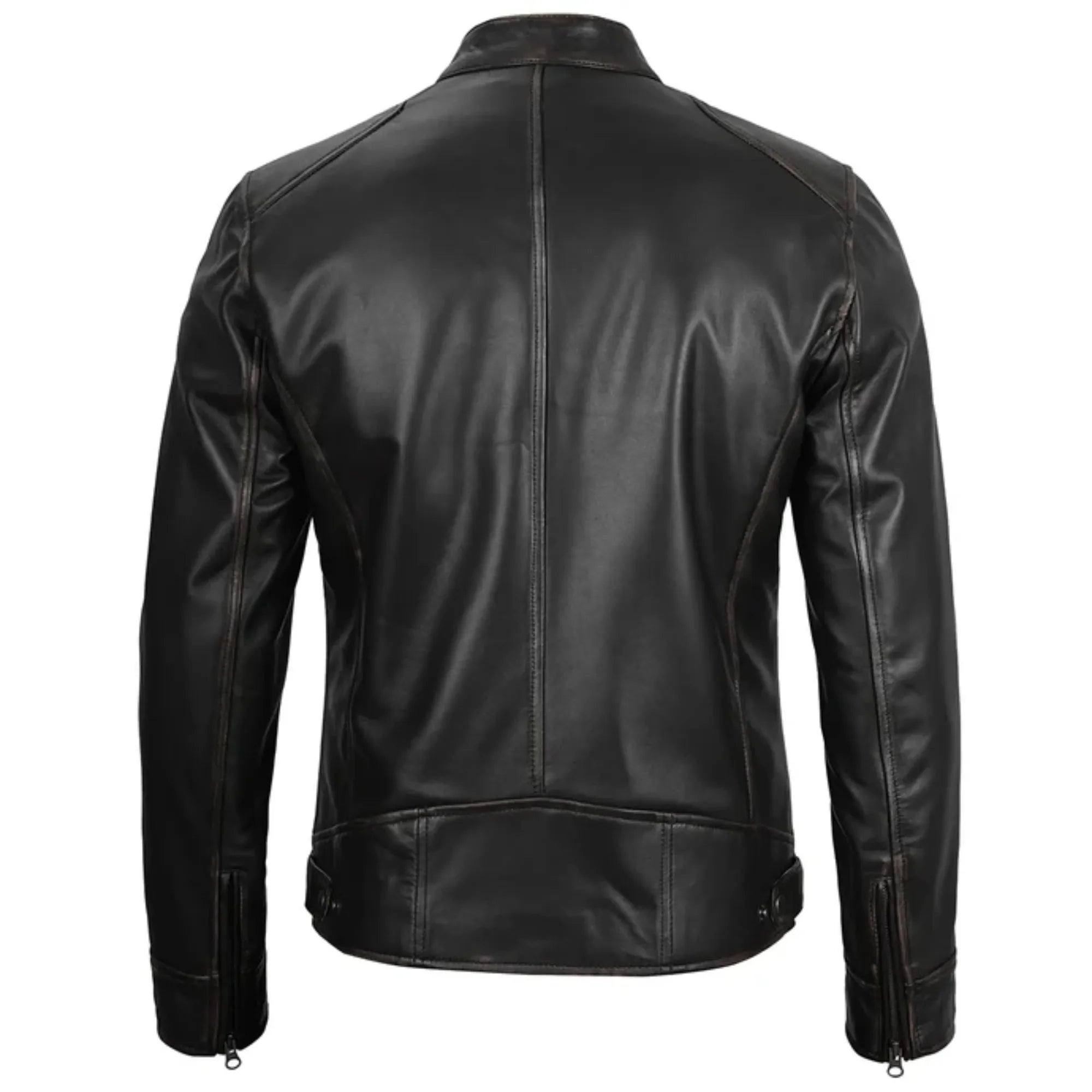 Sowachi  Fin - Men's Black Cafe Racer Sheepskin leather Jacket