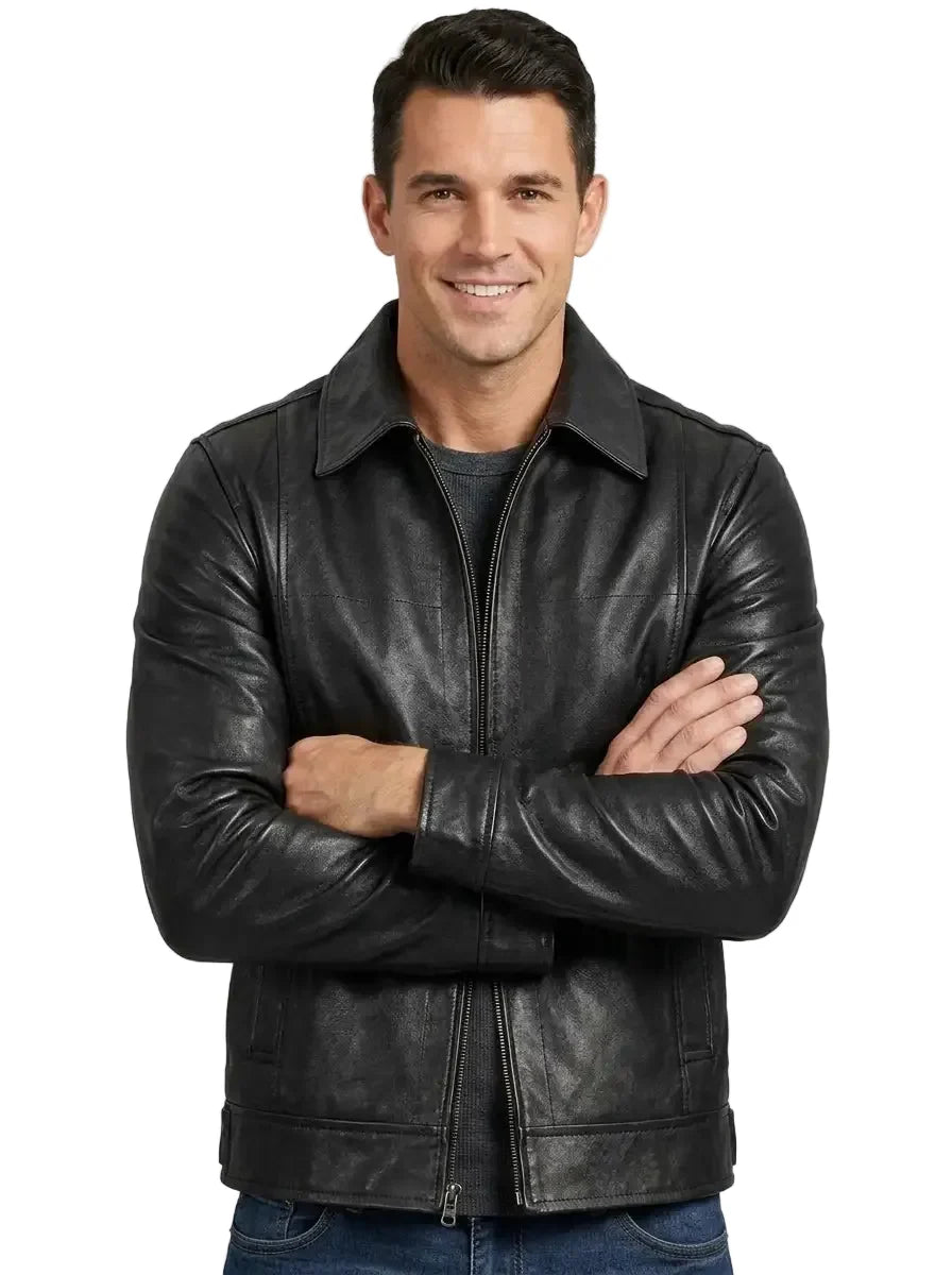 Sowachi Zack - Men’s Black Harrington Sheepskin Leather Jacket