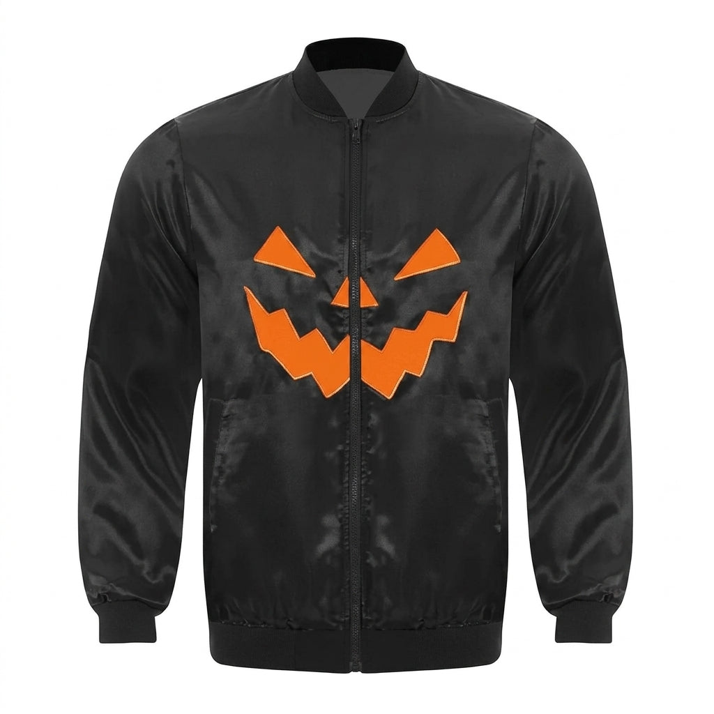 Sowachi Men's Black & Orange Halloween Pumpkin Bomber Jacket