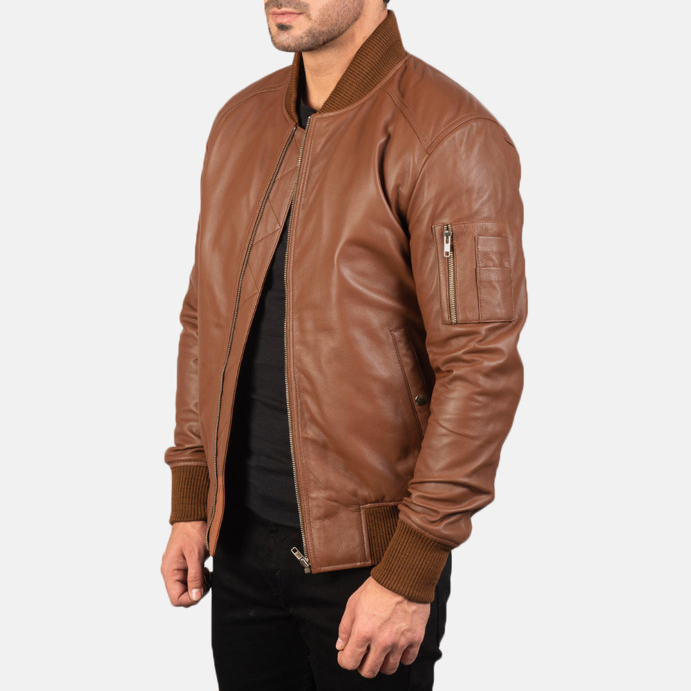 Sowachi Bomia Ma-1 Brown Leather Bomber Jacket