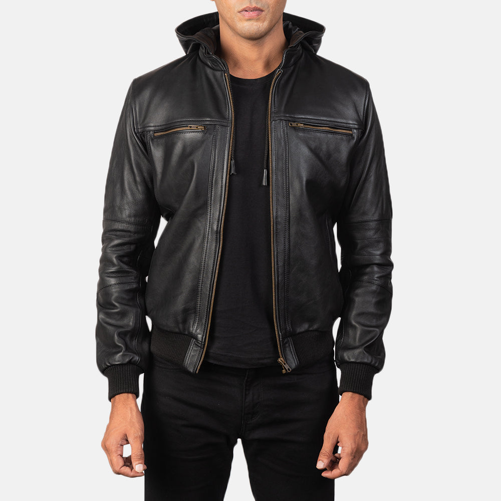 Sowachi [FS] Bouncer Biz Black Leather Bomber Jacket