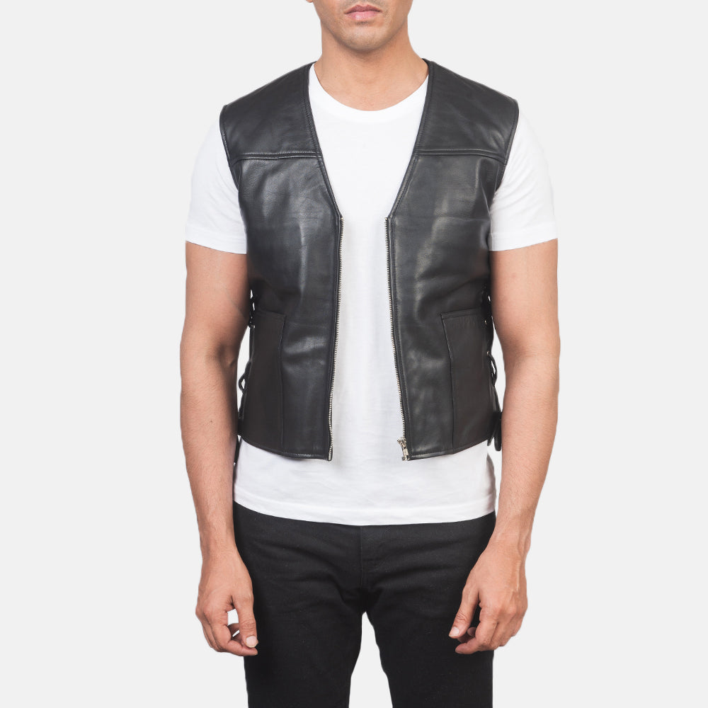 Sowachi Brandon Black Leather Vest