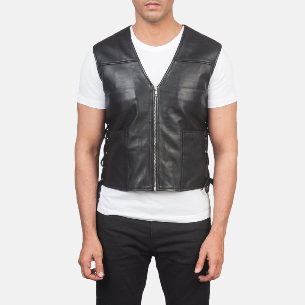Sowachi Brandon Black Leather Vest