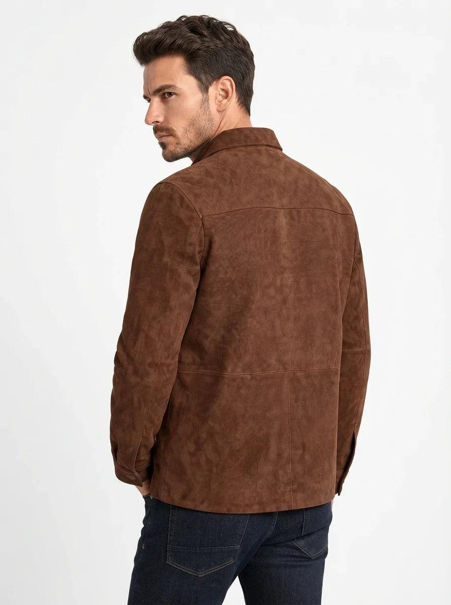 Sowachi Men’s Brown Goatskin Suede Leather Shirt