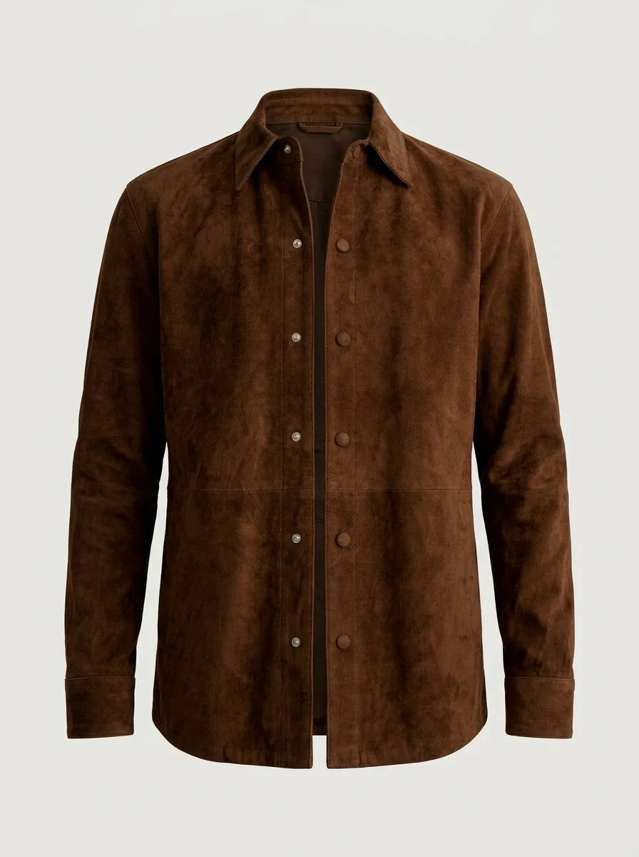 Sowachi Men’s Brown Goatskin Suede Leather Shirt