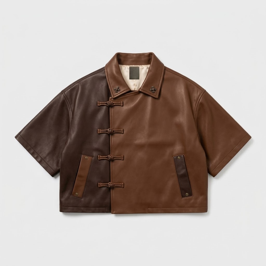 Sowachi Mike: Men's Brown Oversized Leather Shirt Jacket