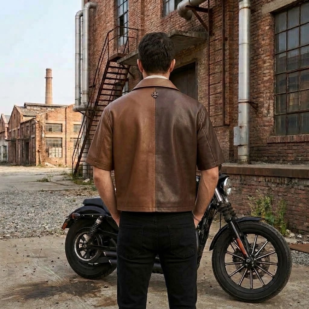 Sowachi Mike: Men's Brown Oversized Leather Shirt Jacket