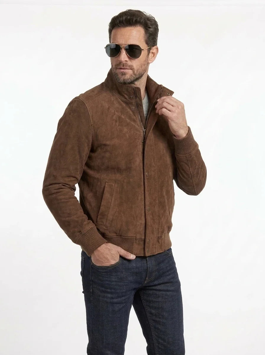 Sowachi Men’s Brown Suede Goatskin Bomber Jacket