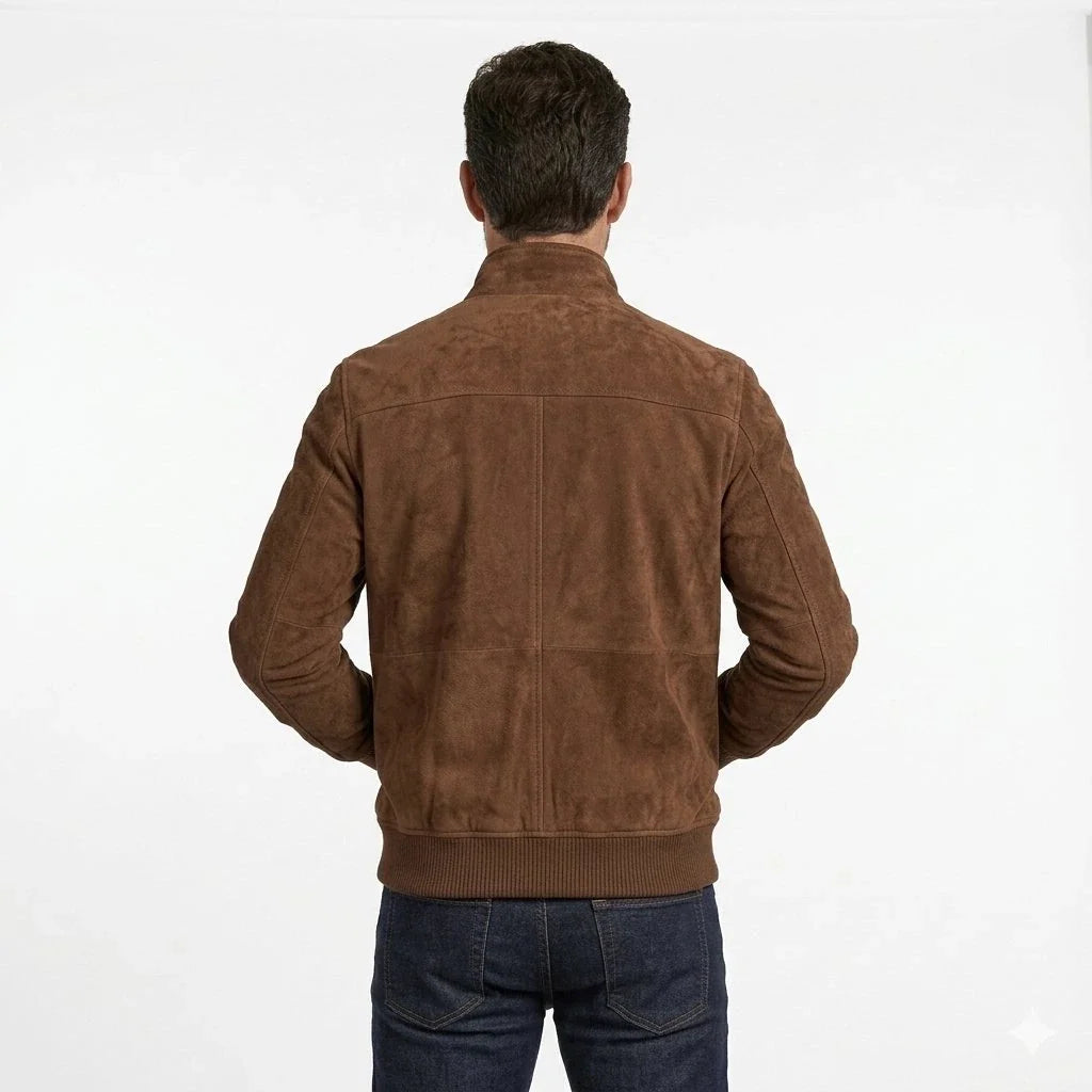 Sowachi Men’s Brown Suede Goatskin Bomber Jacket