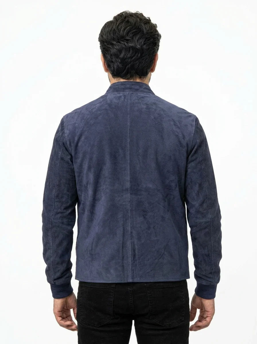 Sowachi Men’s Charcoal Navy Blue Suede Biker Jacket