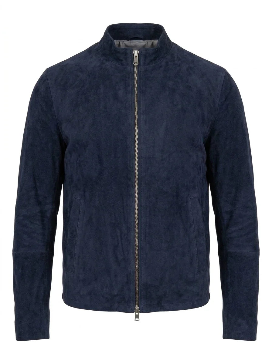 Sowachi Men’s Charcoal Navy Blue Suede Biker Jacket