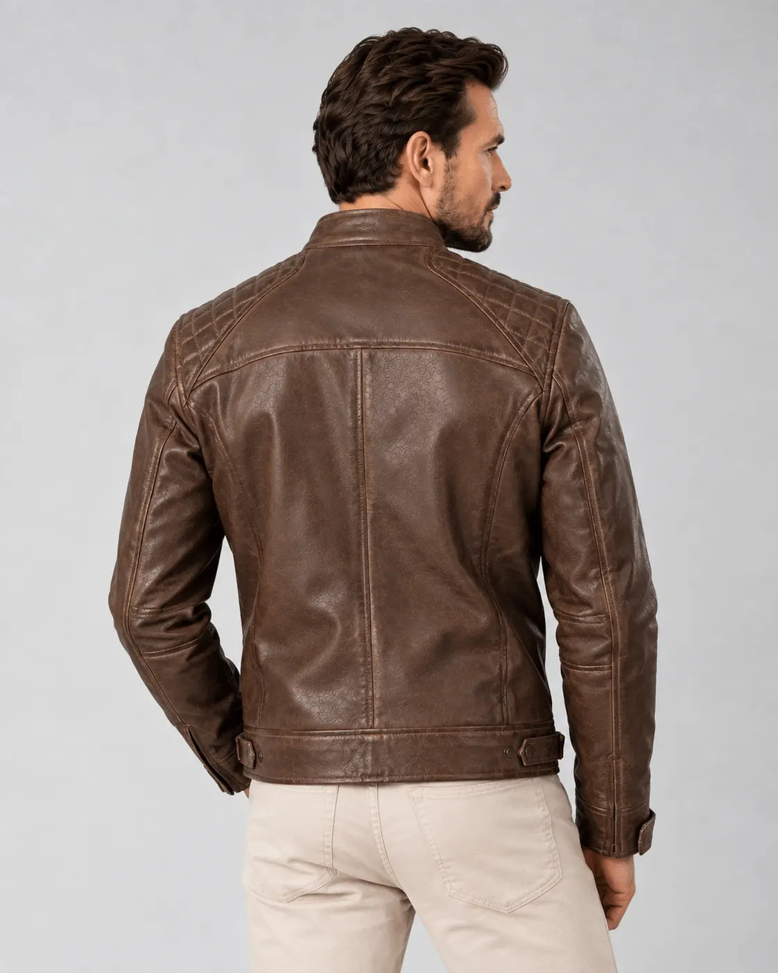 Sowachi Men's Chocolate Brown Cafe Racer Real Leather Jacket
