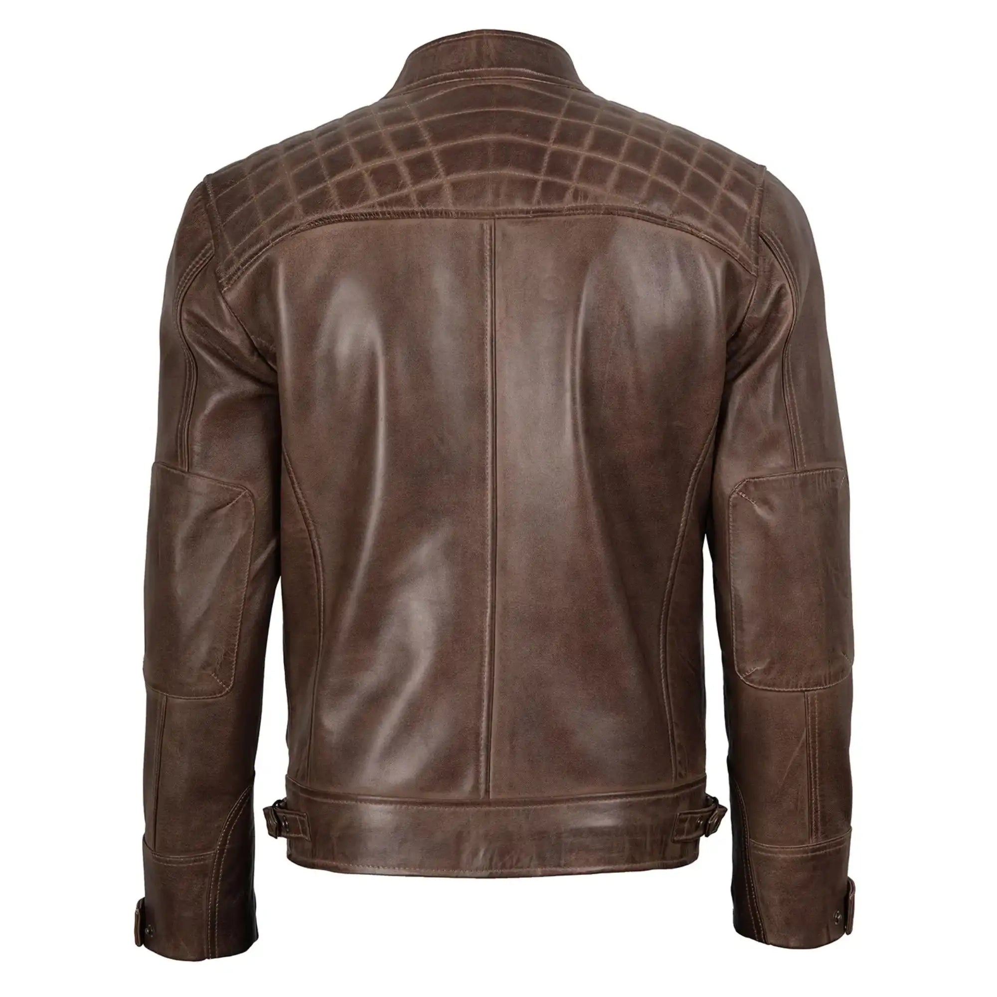 Sowachi Men's Chocolate Brown Cafe Racer Real Leather Jacket
