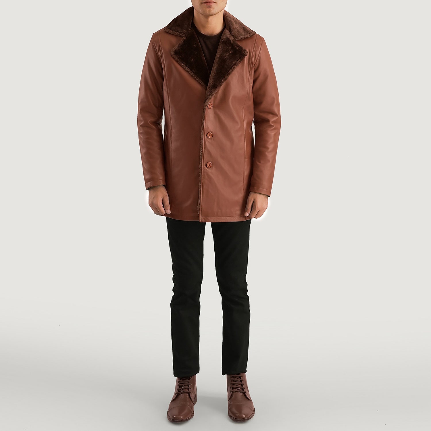 Sowachi Cinnamon Brown Leather Fur Coat