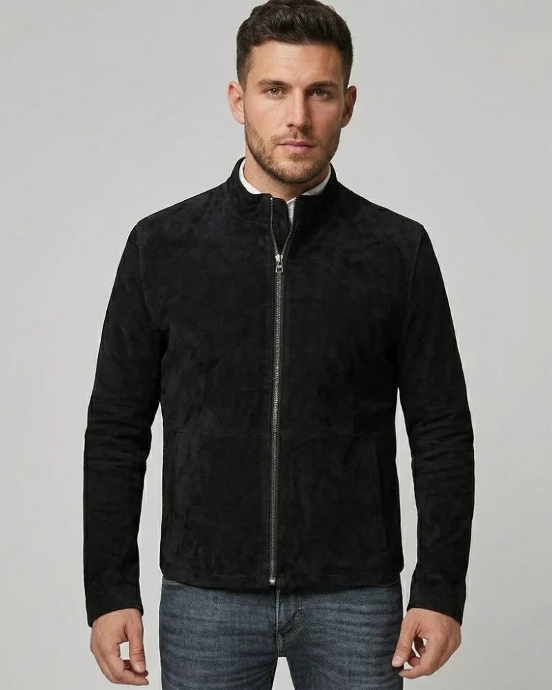 Sowachi Men's Classic Black Suede Biker Style Leather Jacket