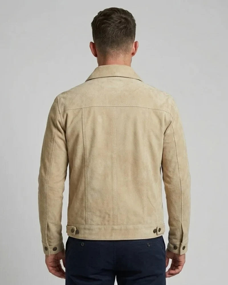 Sowachi Men's Classic Real Suede Camel Trucker Style Leather Jacket