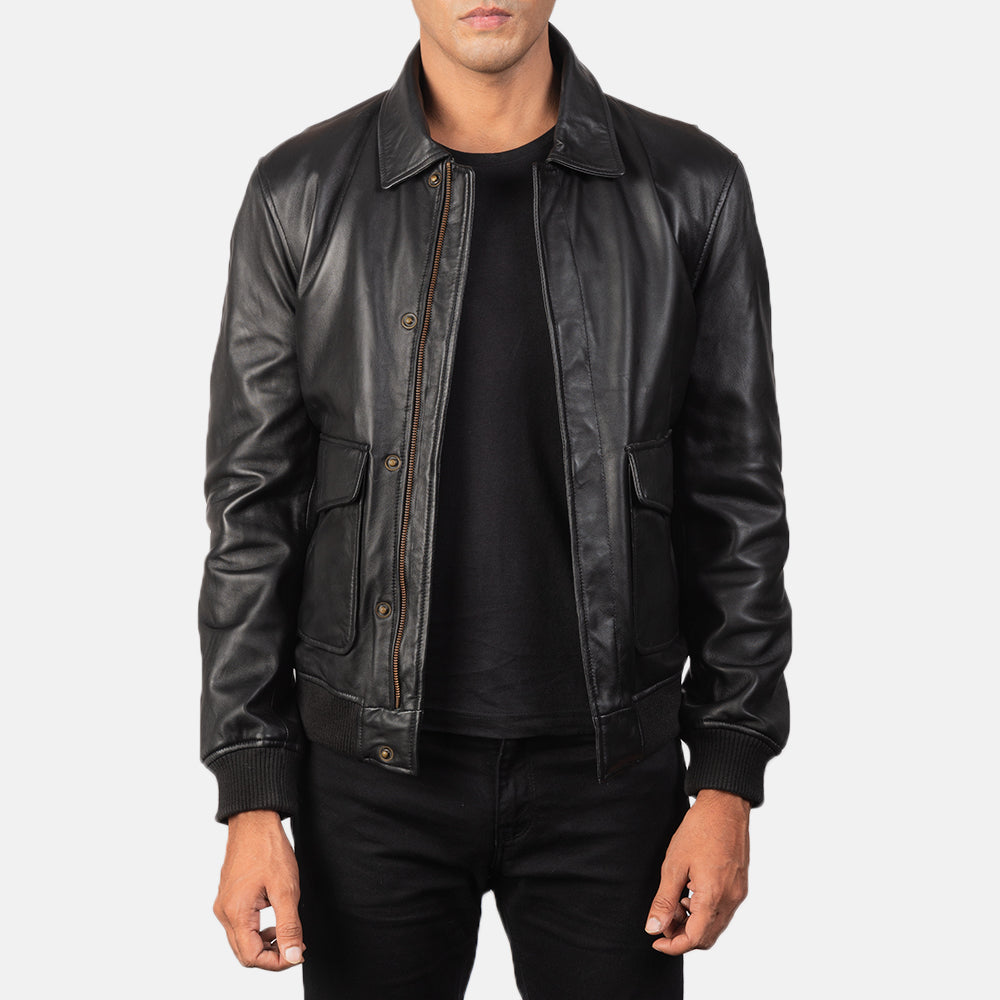 Sowachi Coffmen Black A2 Leather Bomber Jacket