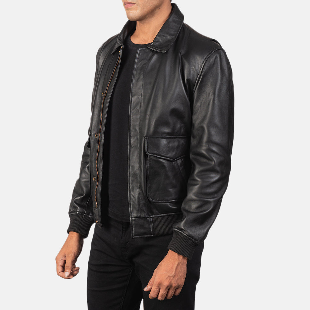 Sowachi Coffmen Black A2 Leather Bomber Jacket