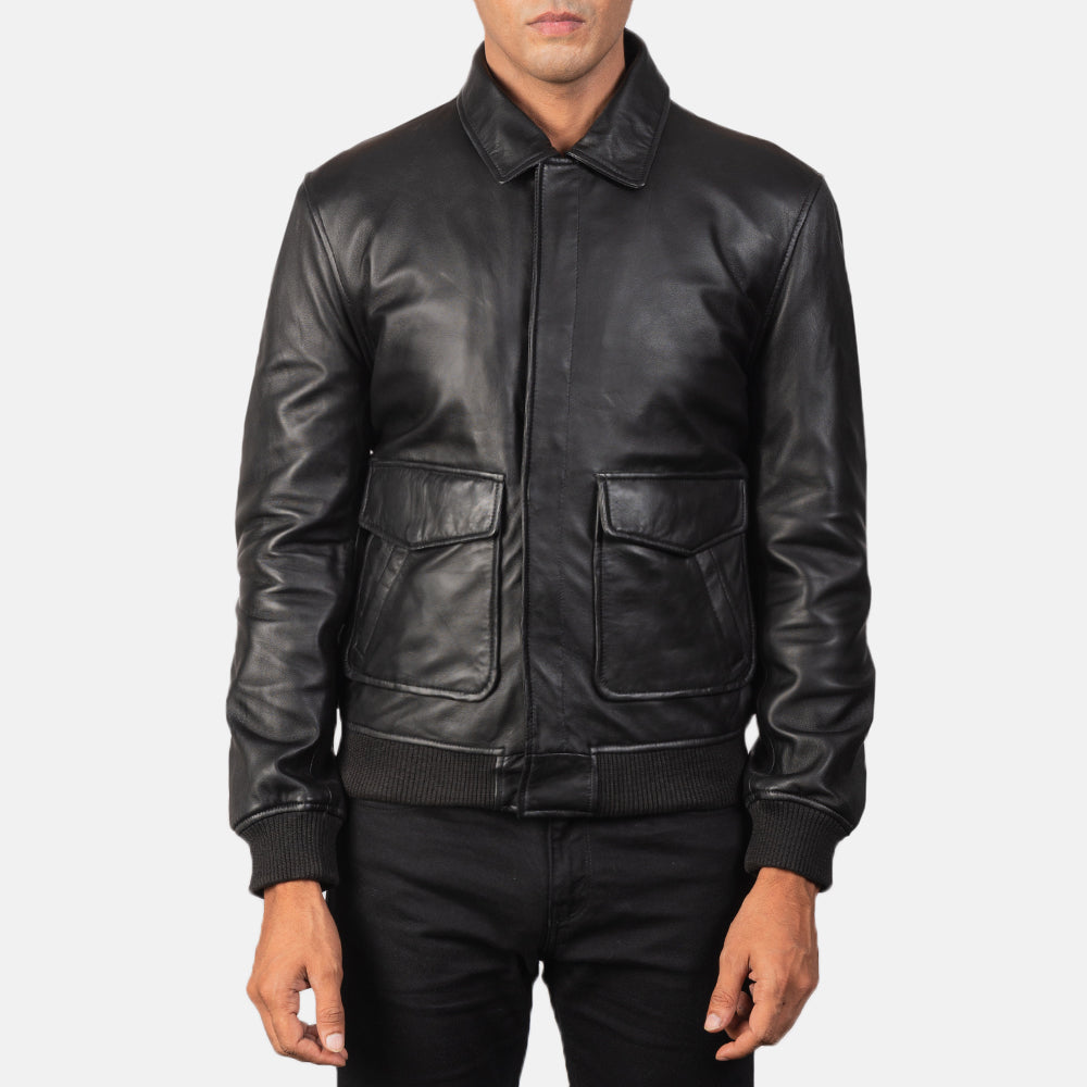 Sowachi Coffmen Black A2 Leather Bomber Jacket