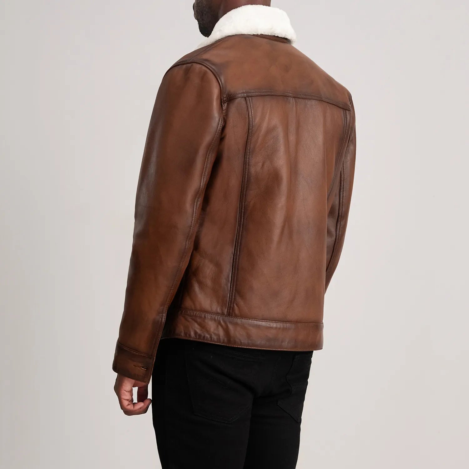 Sowachi Dallis Brown Leather Shearling Trucker Jacket