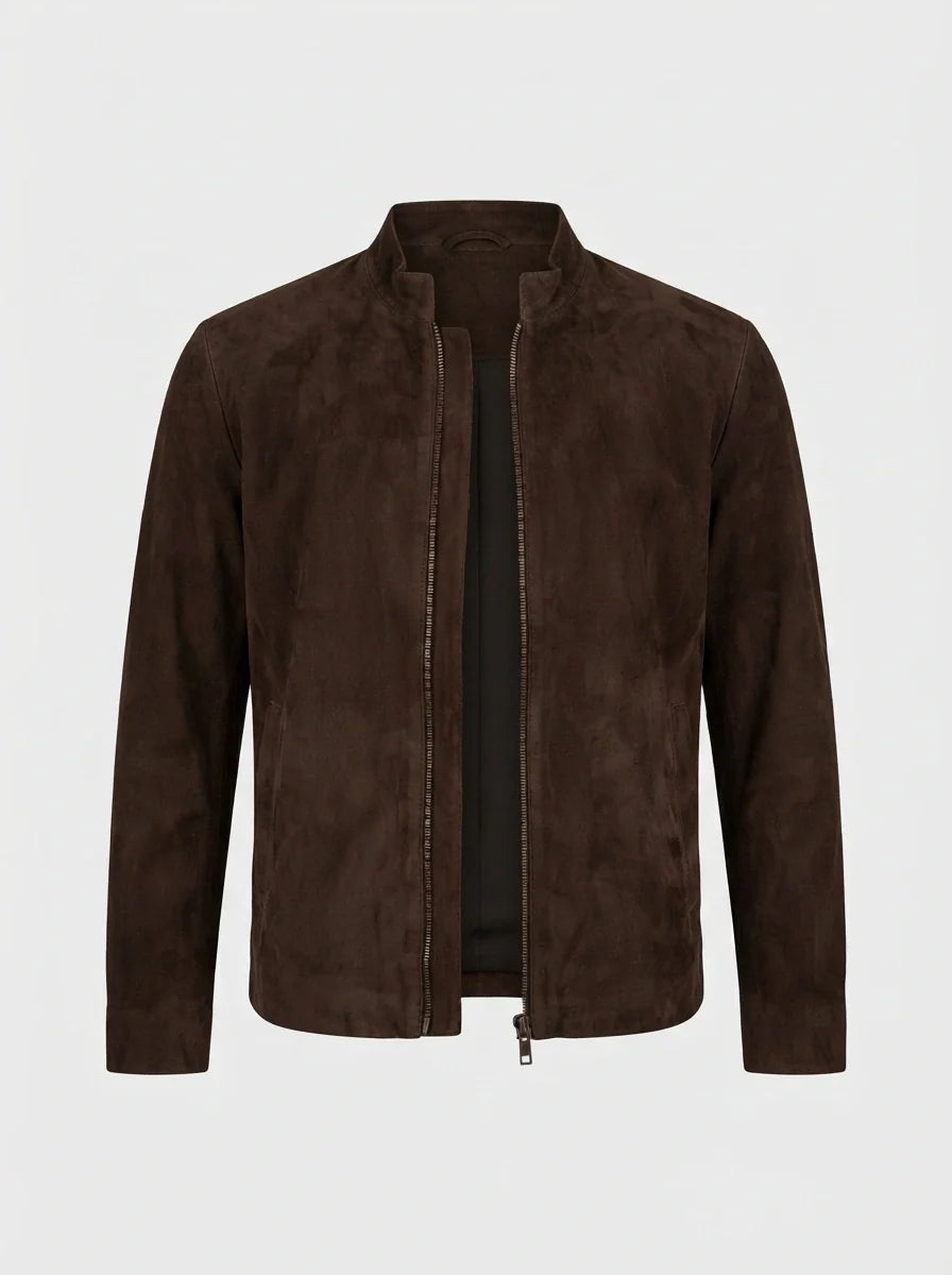Sowachi Men’s Dark Brown Goatskin Suede Biker Jacket