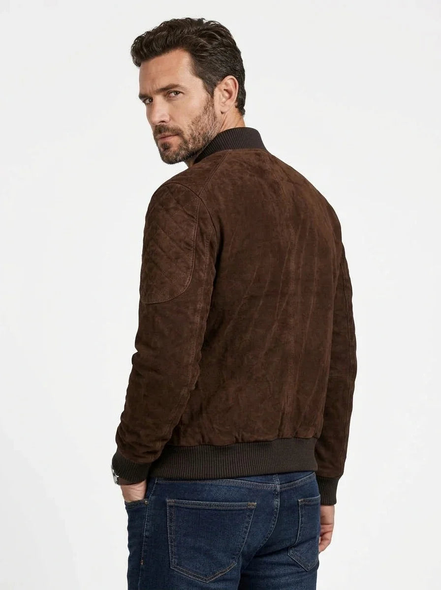 Sowachi Men’s Dark Brown Mocha Suede Bomber Jacket