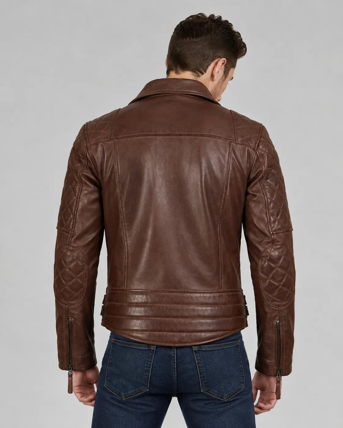 Sowachi Flawk - Men's Dark Brown Quilted Leather Biker Jacket