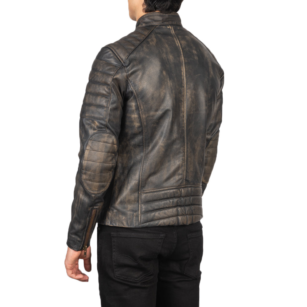 Sowachi Faisor Distressed Brown Leather Biker Jacket