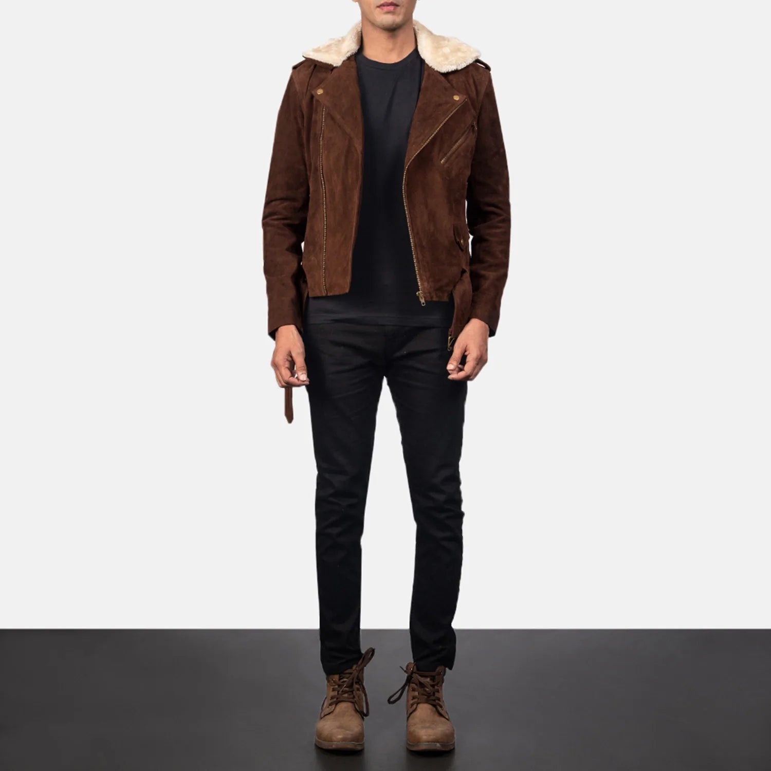 Sowachi Furton Mocha Suede Biker Jacket