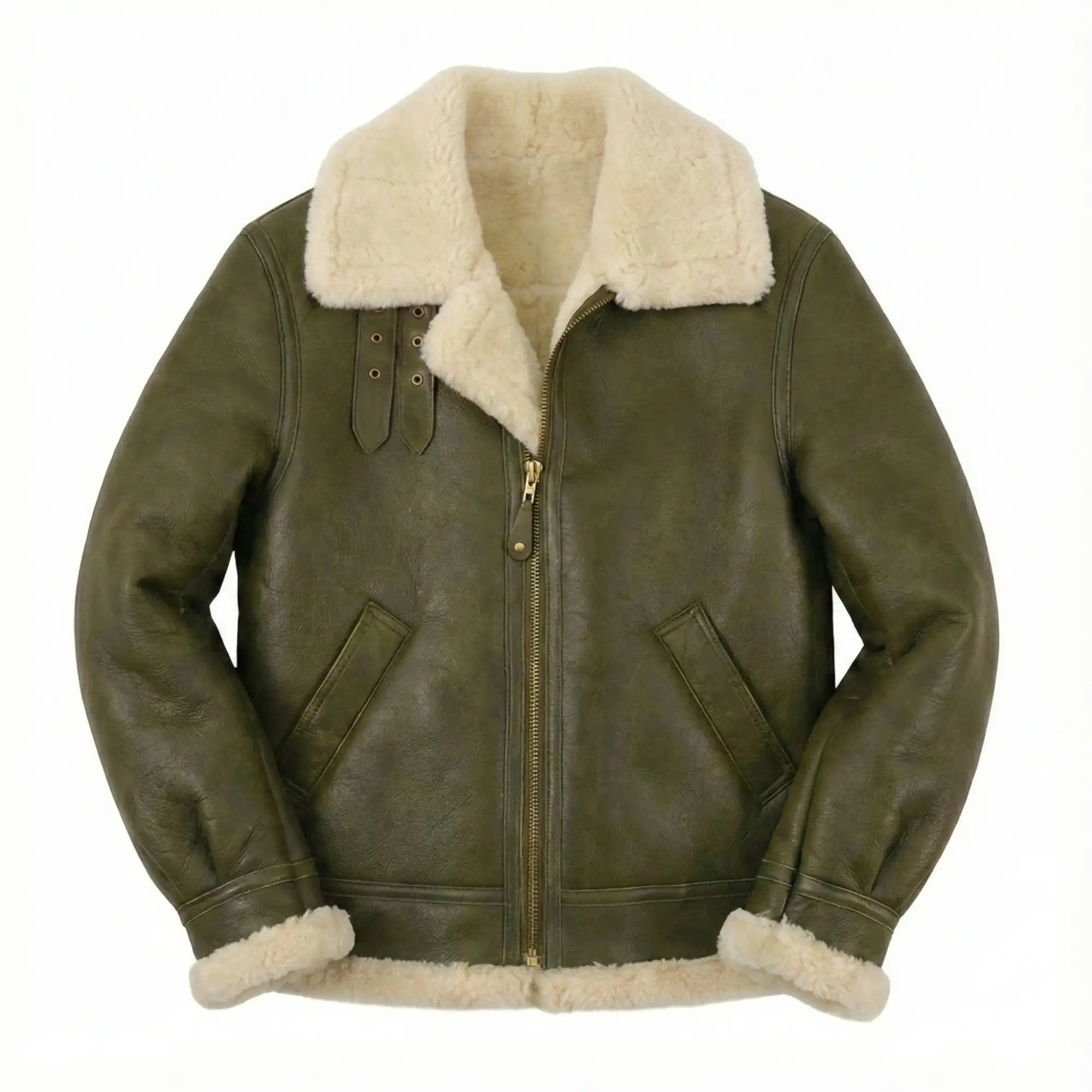 Sowachi Men's Green Aviator B3 Bomber Leather Jacket
