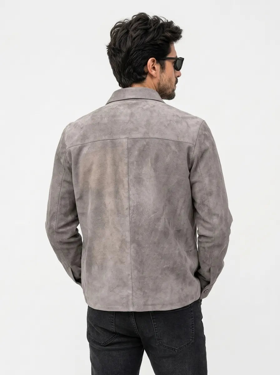 Sowachi Men’s Grey Suede Leather Shirt Style Jacket