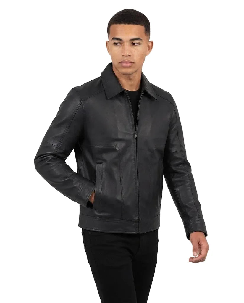 Sowachi Men's Harrington Vintage Black Leather Jacket