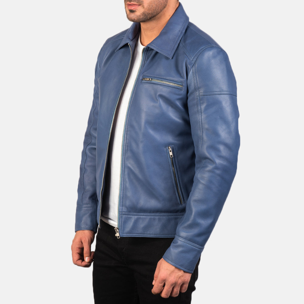 Sowachi Lavendard Blue Leather Biker Jacket