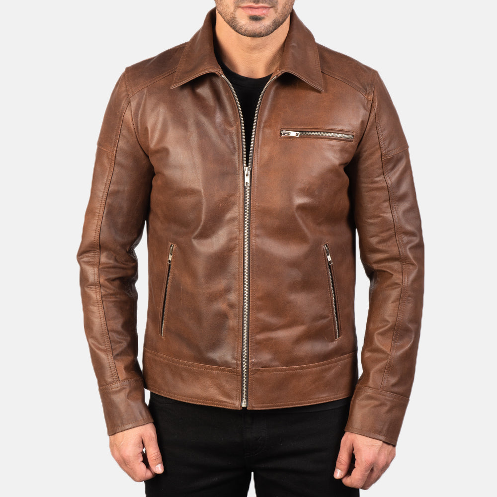 Sowachi [FS] Lavendard Brown Leather Biker Jacket