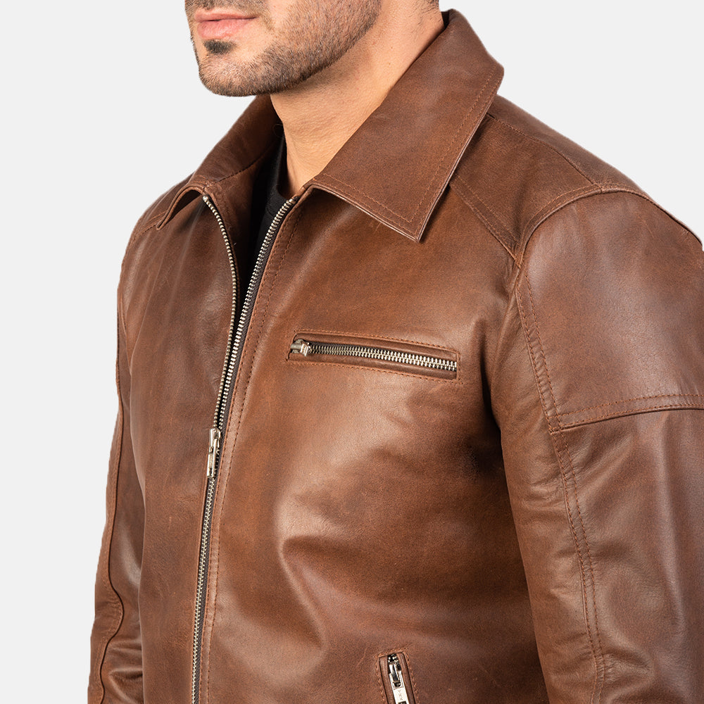 Sowachi [FS] Lavendard Brown Leather Biker Jacket