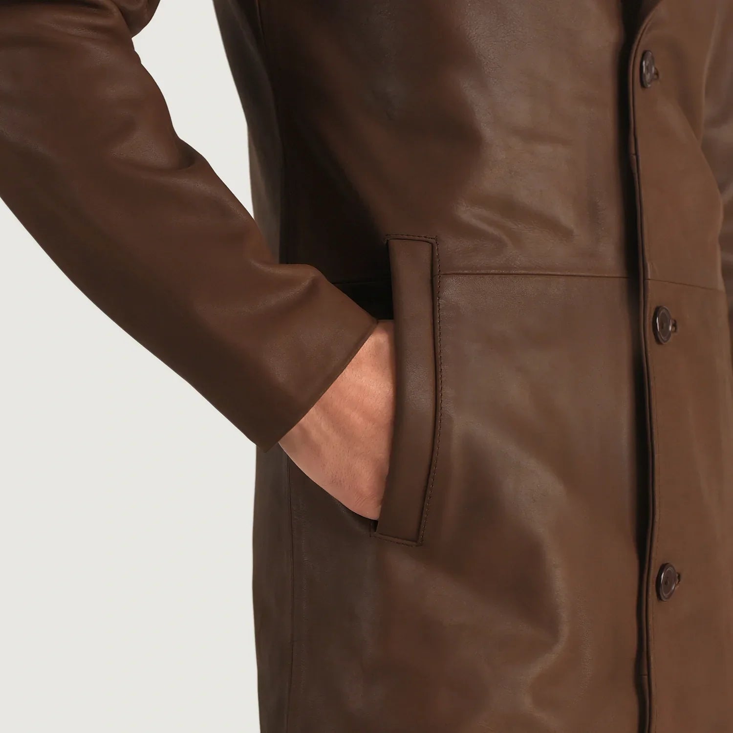 Sowachi Mateo Brown Leather Single Breasted Coat