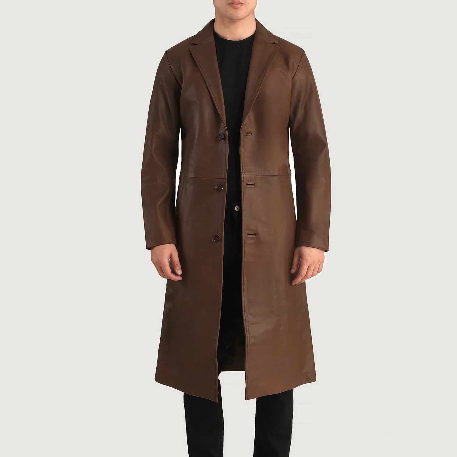 Sowachi Mateo Brown Leather Single Breasted Coat