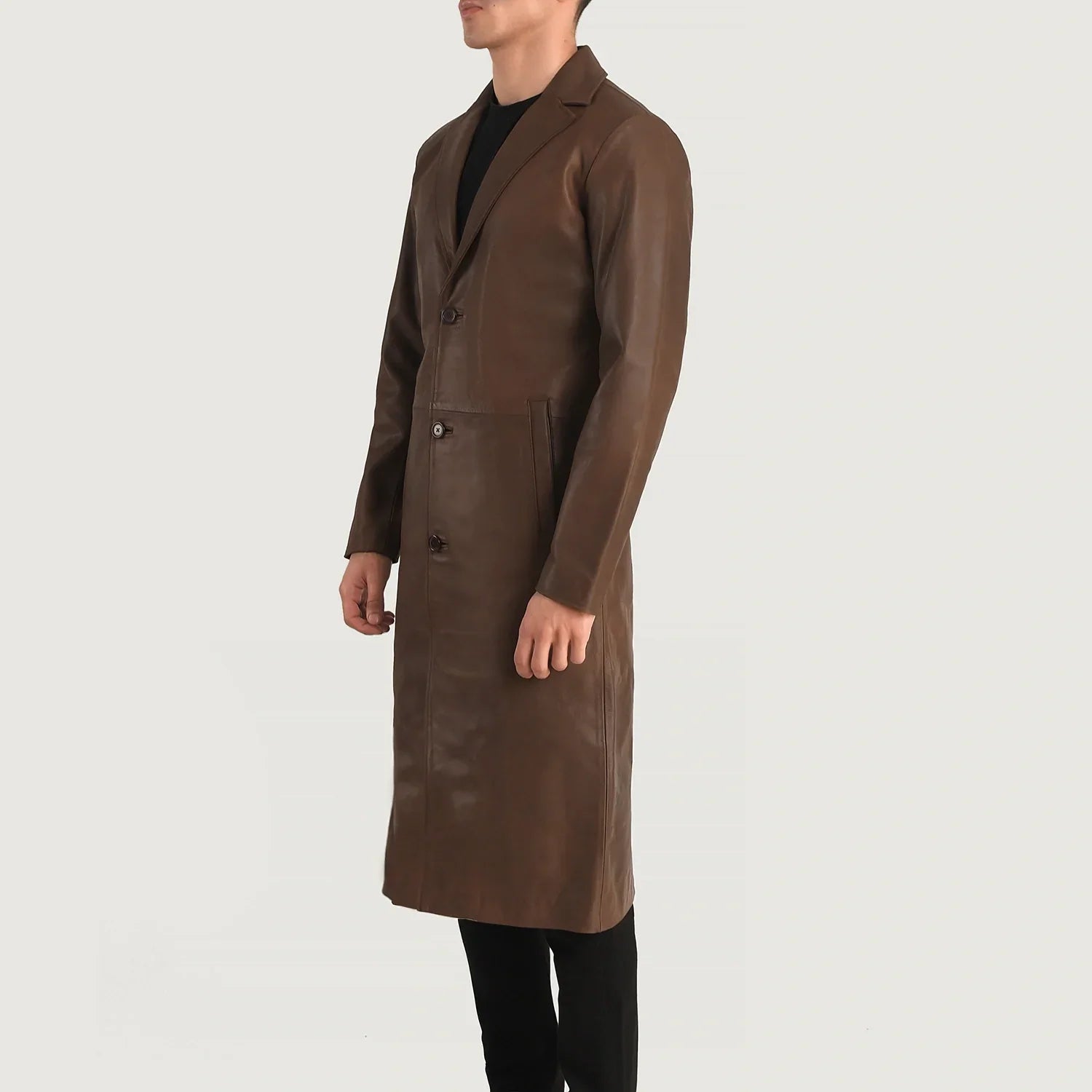 Sowachi Mateo Brown Leather Single Breasted Coat