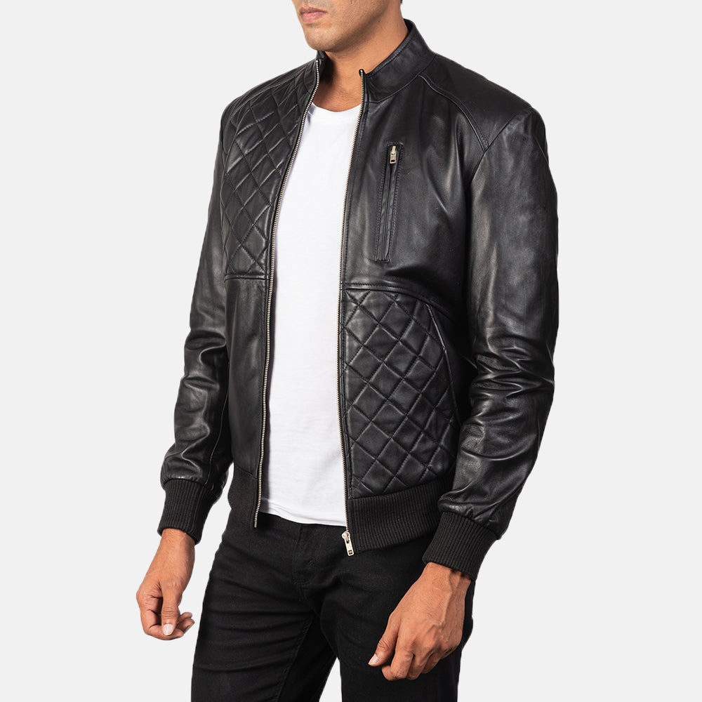 Sowachi Moda Black Leather Bomber Jacket