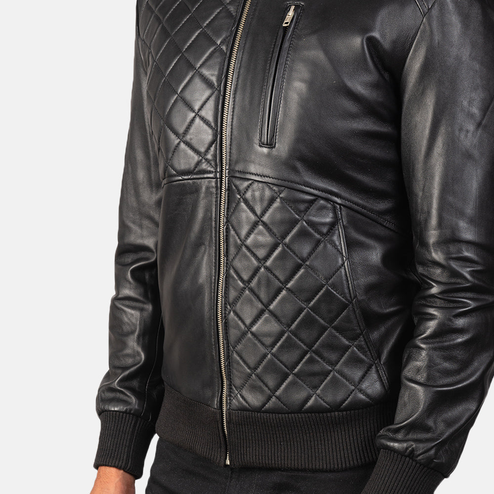 Sowachi Moda Black Leather Bomber Jacket