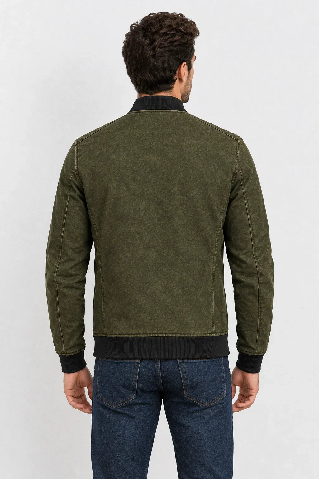 Sowachi Men's Olive Green Suede Leather Classic Bomber Jacket