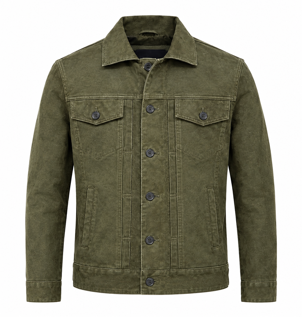 Sowachi  Men's Olive Green Suede Leather Trucker Jacket