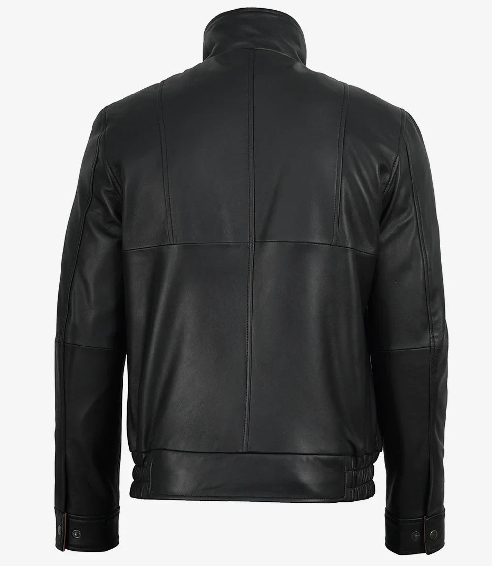 Sowachi Men's Premium Black Leather Jacket with Brown Contrast Trim