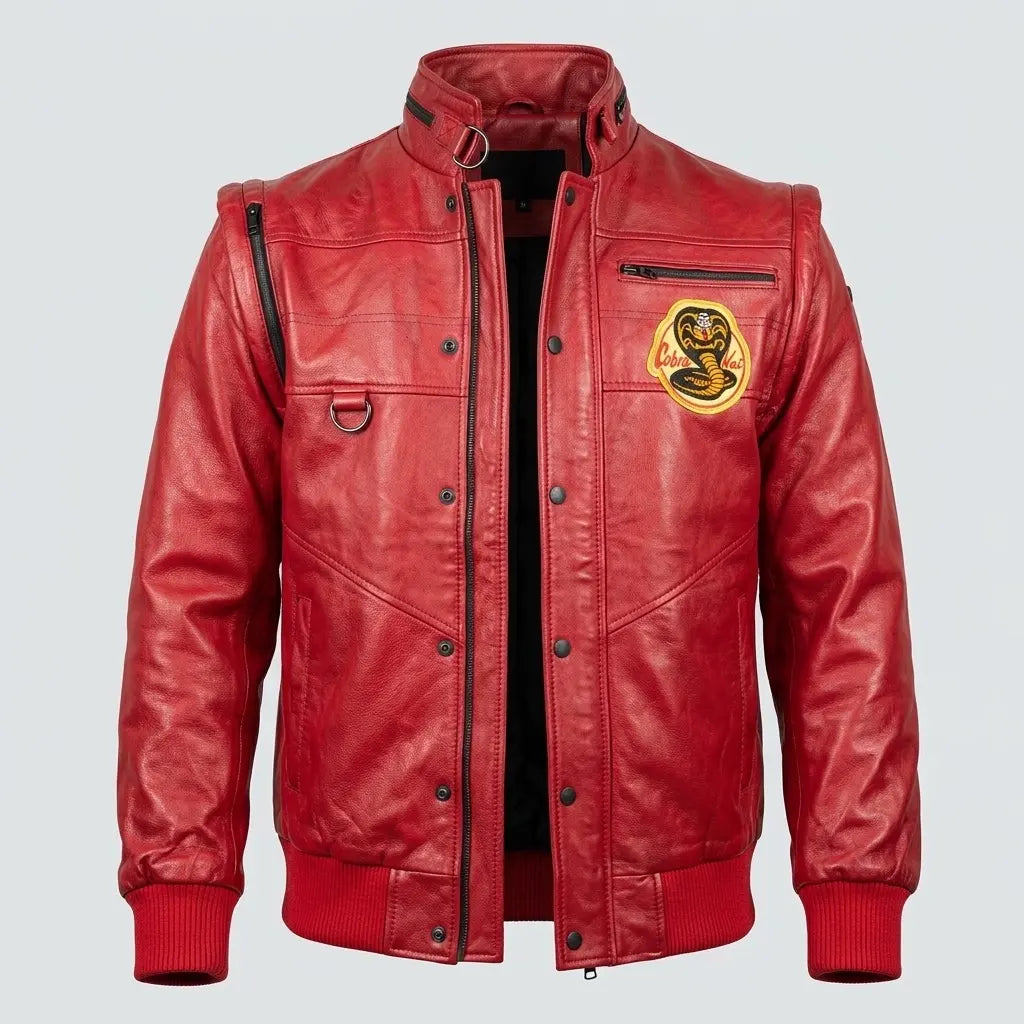 Sowachi Men's Red Martial Arts Inspired Sheepskin Leather Jacket