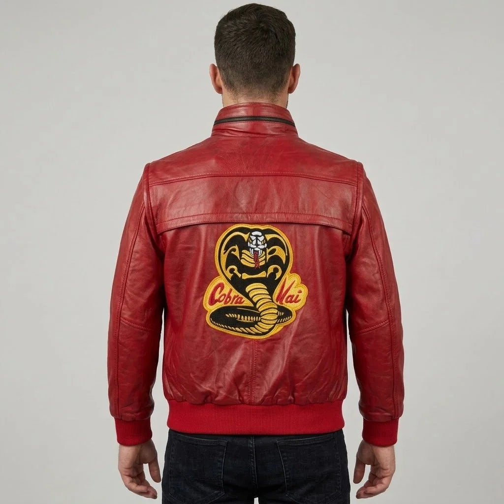 Sowachi Men's Red Martial Arts Inspired Sheepskin Leather Jacket