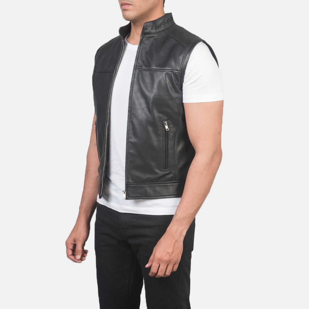 Sowachi Roland Black Leather Biker Vest