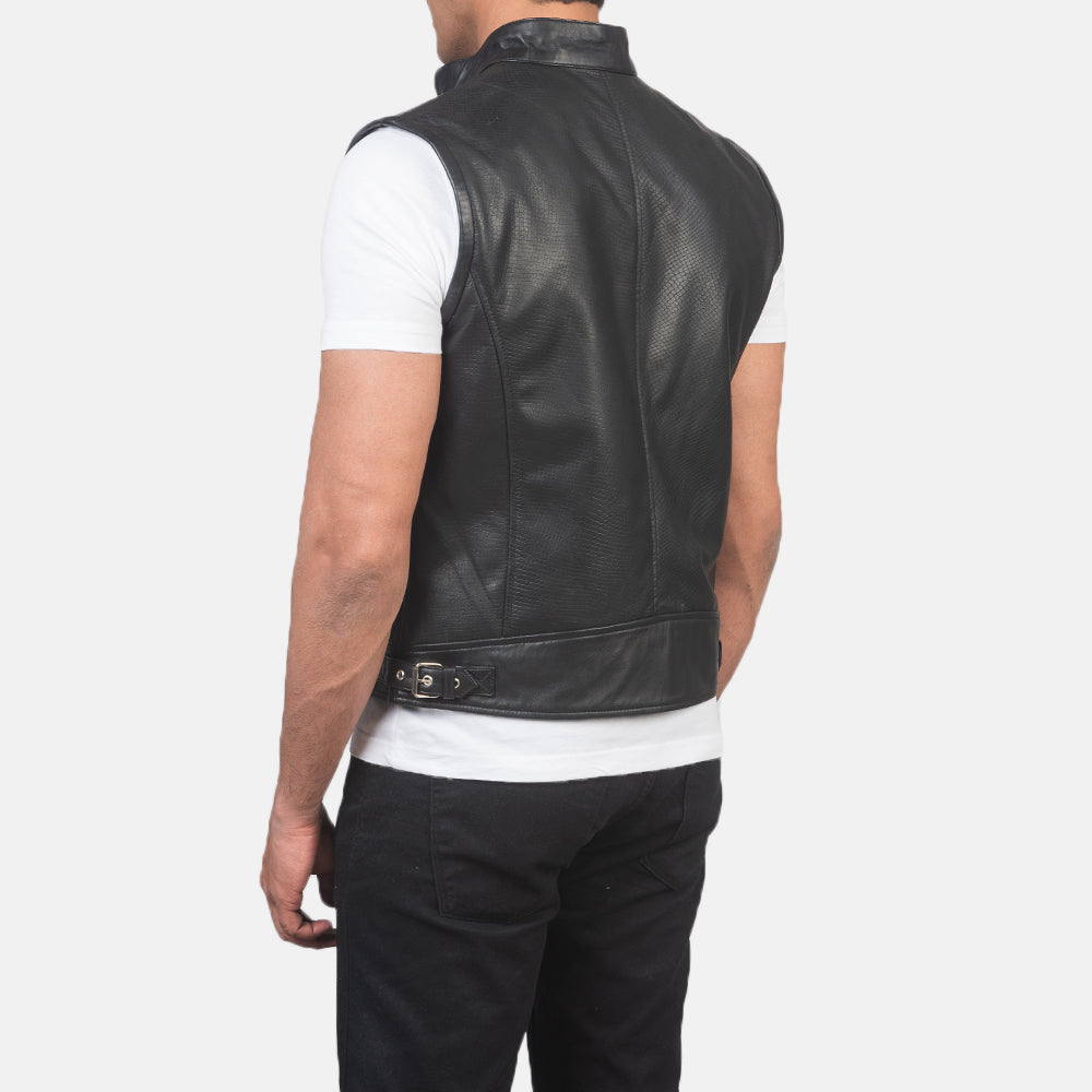Sowachi Roland Black Leather Biker Vest