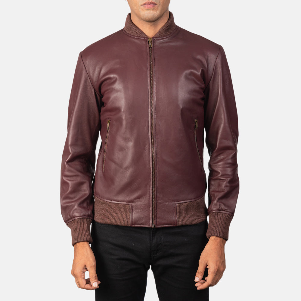 Sowachi [FS] Shane Maroon Leather Bomber Jacket