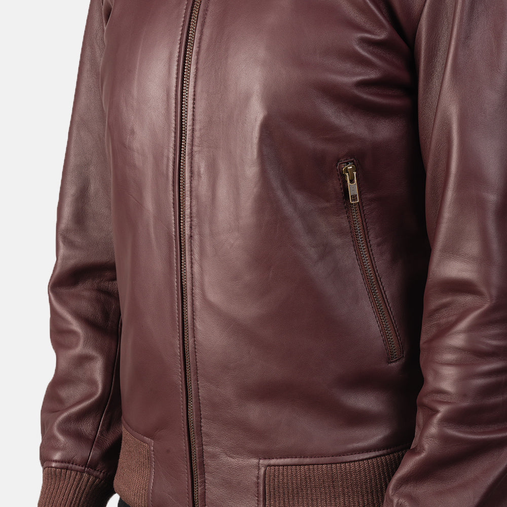 Sowachi [FS] Shane Maroon Leather Bomber Jacket